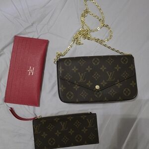 Louis Vuitton Monogram Chain Wallet in Brown with Gold Chain